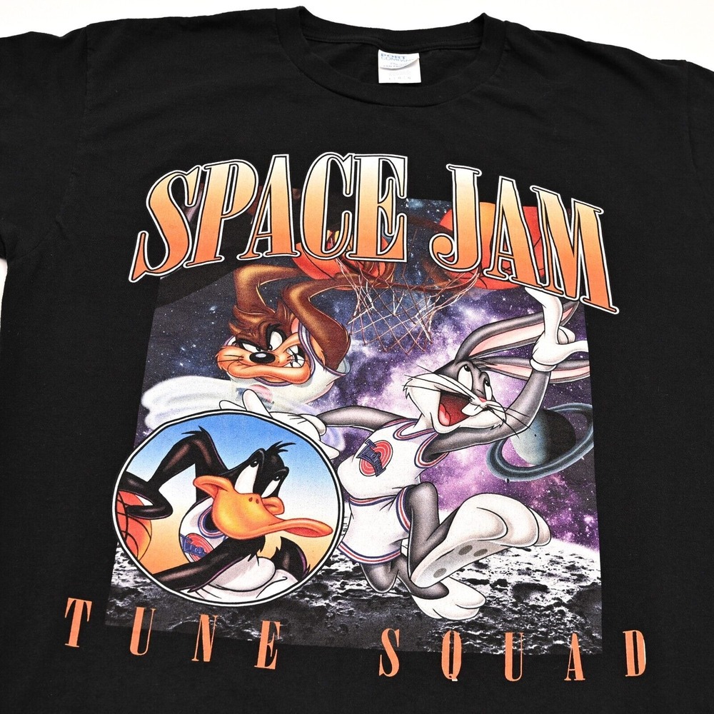 Looney Tunes Space Jam Black‎ T-Shirt Large Basketball Bugs Bunny Daffy Duck Taz